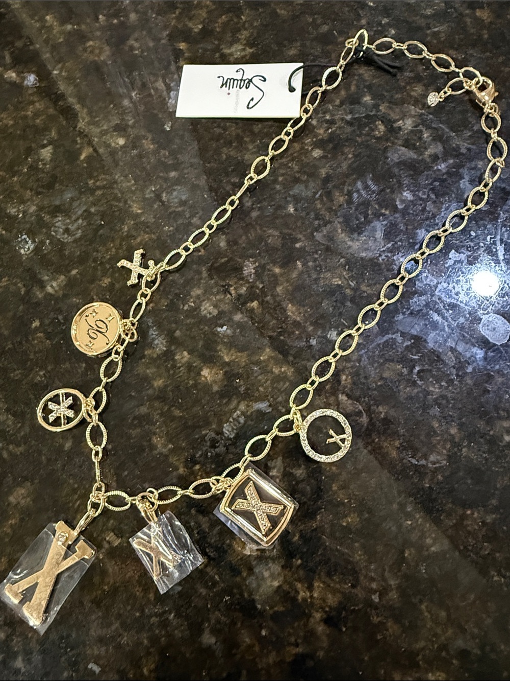 Anthropologie-Sequin NYC XOXO Gold-Tone Multi-Charm Necklace!!🔥🔥🔥 - Picture 3 of 16